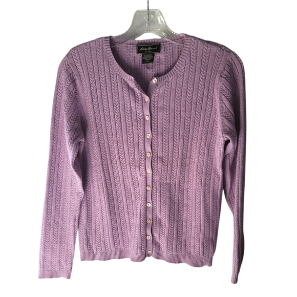 EUC Eddie Bauer Light Purple Cable Knit Button Down Sweater - Picture 1 of 7